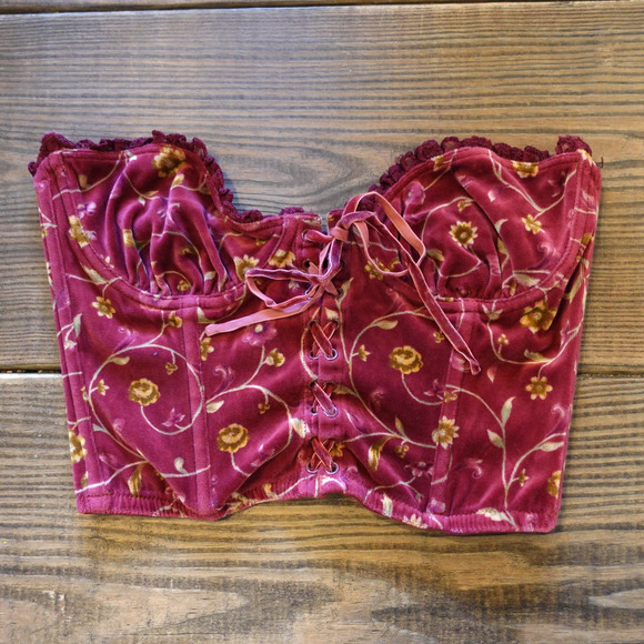 Vintage Y2K Victorias Secret Country Bustier Corset Top 34B Velvet Boho Lace Up - Picture 2 of 8